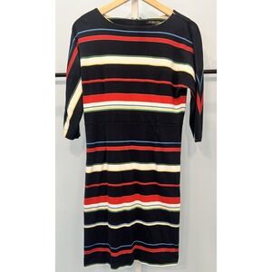 Brooks Brothers SZ M Striped Dress with Supima Cotton Multicolor 3/4 Sleeves